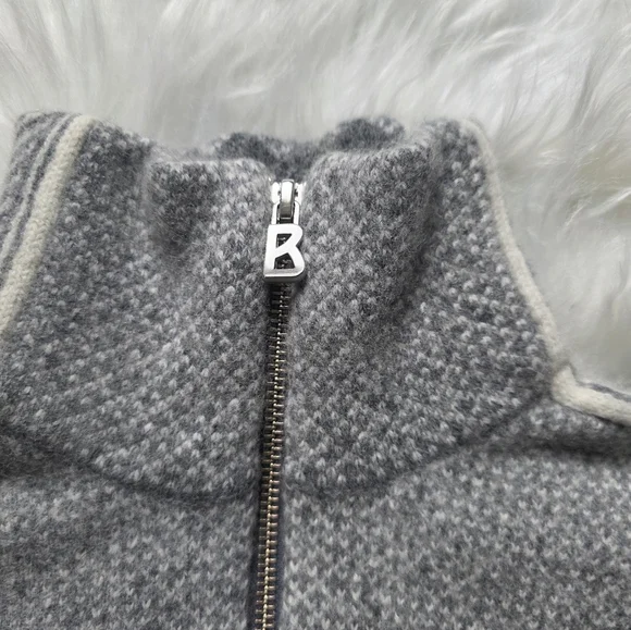 Bogner Gray and White Knit Zip-Up Sweater - Picture 2 of 7